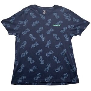 Hurley Mens Navy Blue Pineapple Print Short Sleeve Graphic T-Shirt Large